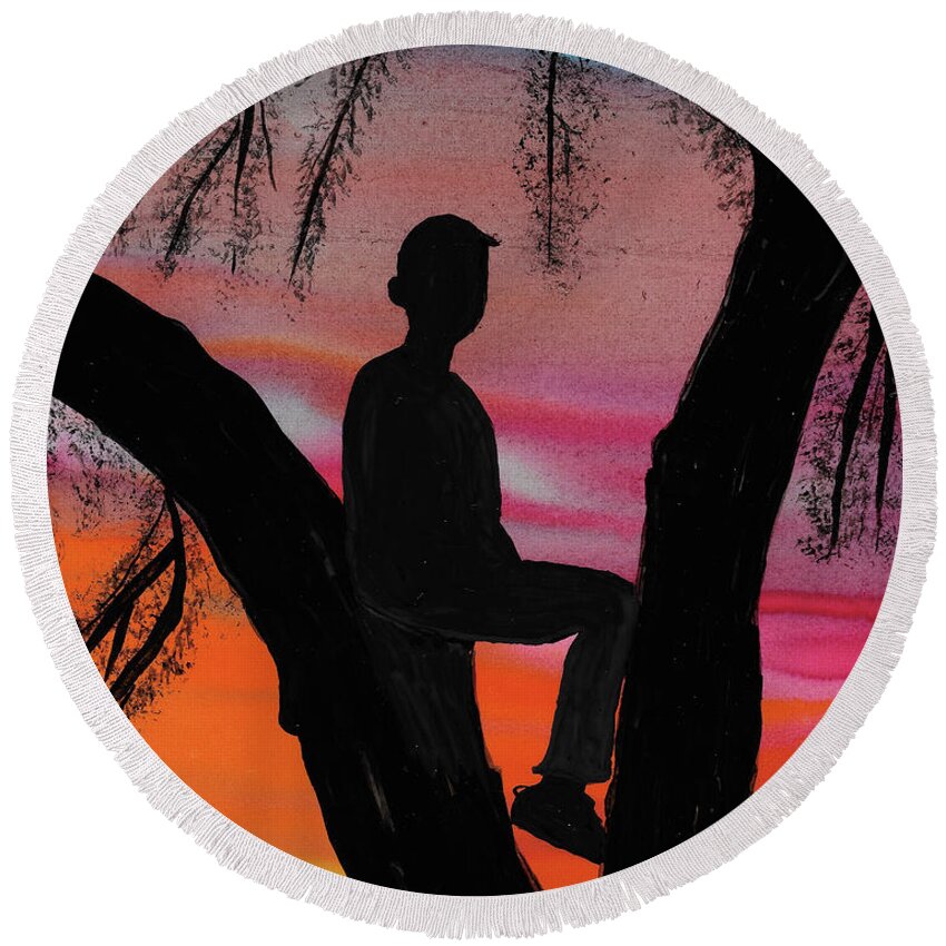 Sunset Round Beach Towel featuring the painting East Trailridge by Eli Tynan