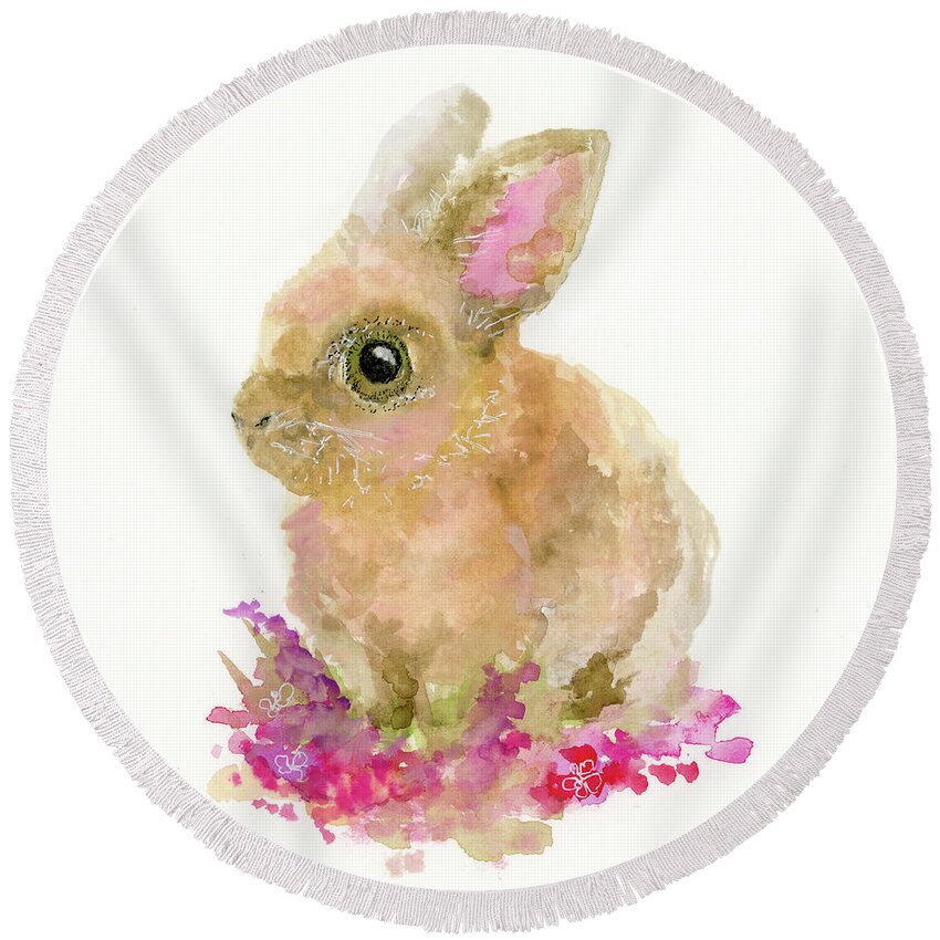 Easter Round Beach Towel featuring the painting Easter Bunny by Lauren Heller