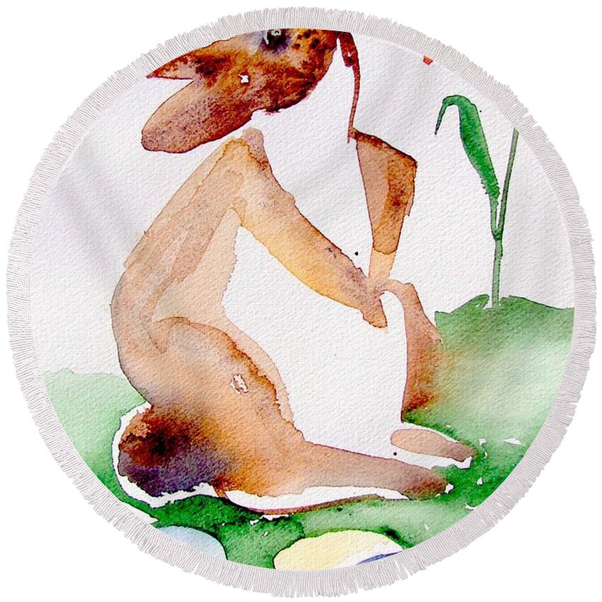 Bunny Round Beach Towel featuring the painting Easter Bunny by Mindy Newman