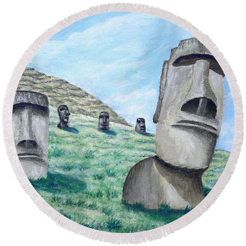 Easter Island Round Beach Towel featuring the painting Easter Island by Ronald Haber