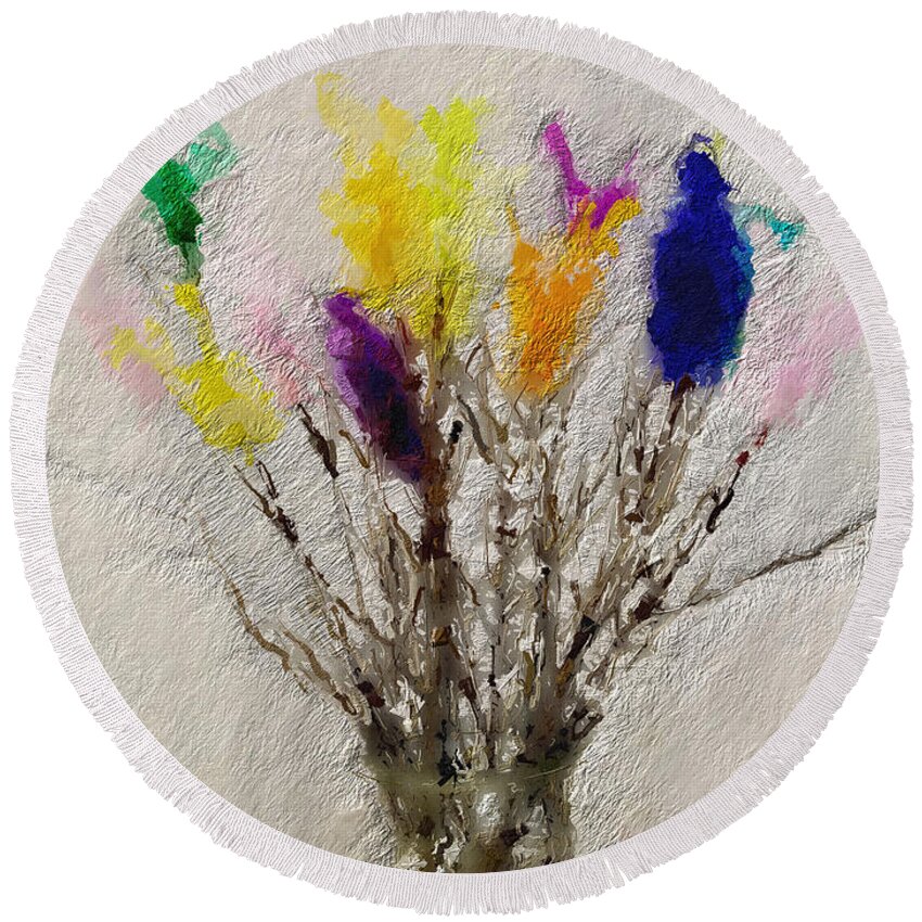 Swedish Round Beach Towel featuring the painting Easter Tree- Abstract Art by Linda Woods by Linda Woods