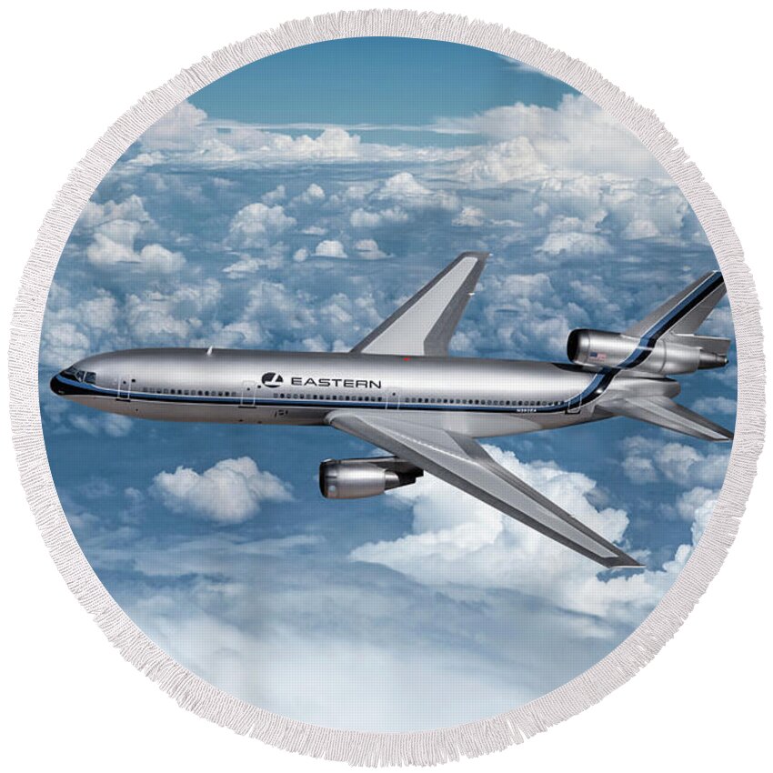 Eastern Airlines Round Beach Towel featuring the digital art Eastern Airlines DC-10-30 by Erik Simonsen