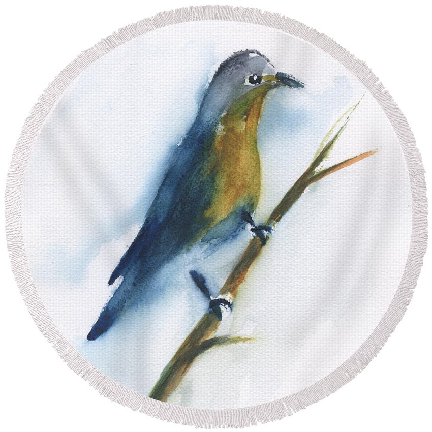 Eastern Bluebird 2 Round Beach Towel featuring the painting Eastern Bluebird 2 by Frank Bright