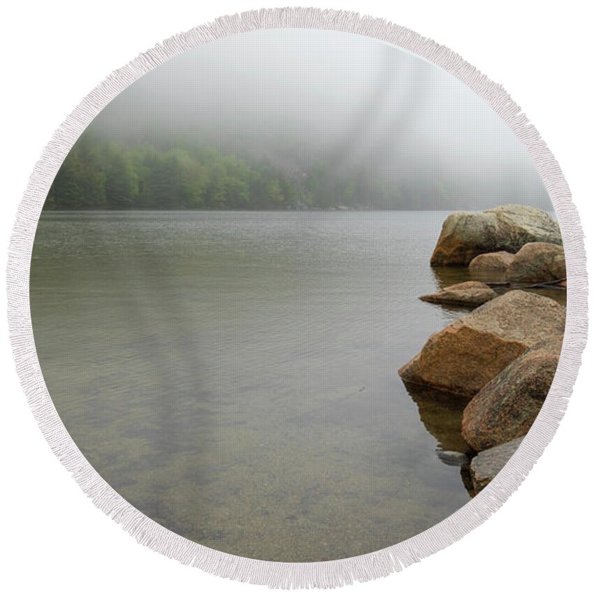 Rocks Round Beach Towel featuring the photograph Into the Mist by Holly Ross