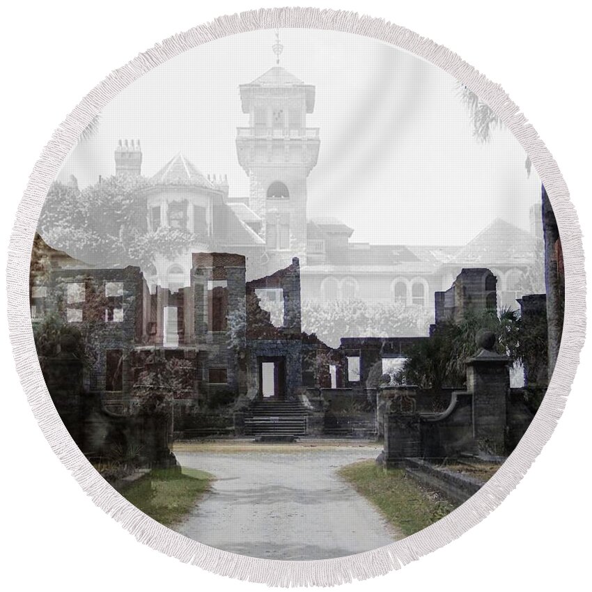 Ruin Round Beach Towel featuring the digital art Echoes Of Time by D Hackett