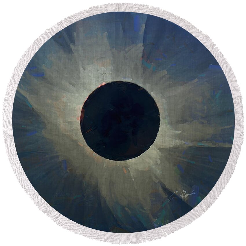 Eclipse Round Beach Towel featuring the digital art Eclipse 2017 by Charlie Roman