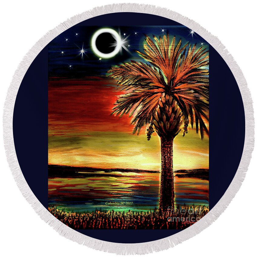 Palmetto Tree Round Beach Towel featuring the digital art Eclipse 2017 South Carolina by Pat Davidson