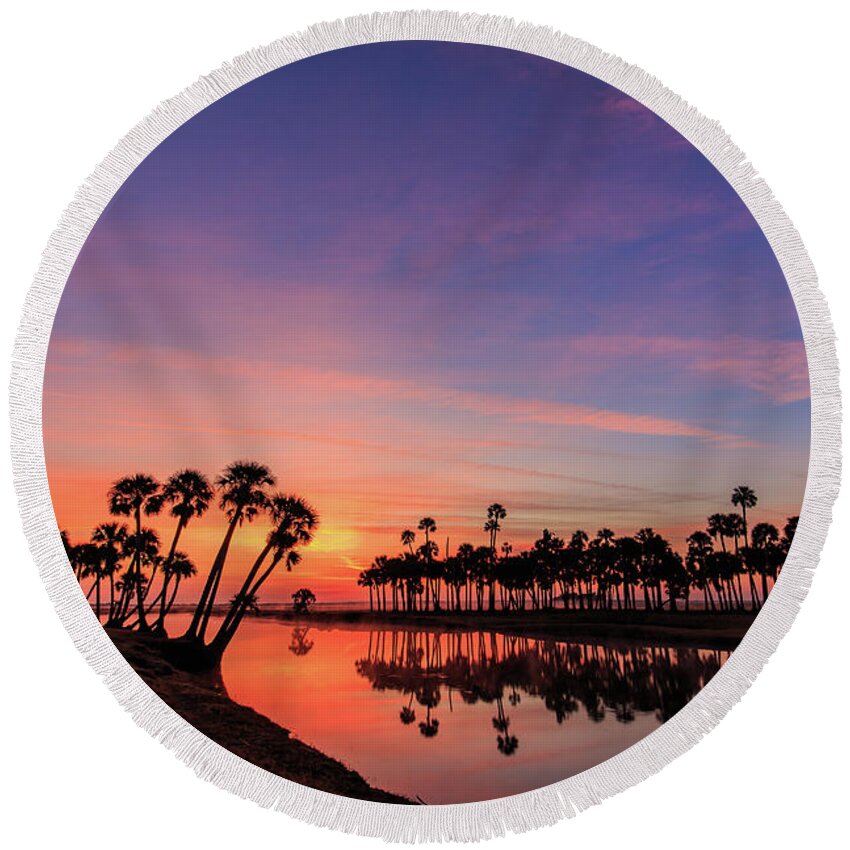 Florida Round Beach Towel featuring the photograph Econ River Daybreak by Stefan Mazzola