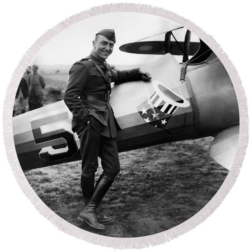Eddie Rickenbacker Round Beach Towel featuring the photograph Eddie Rickenbacker - WW1 American Air Ace by War Is Hell Store