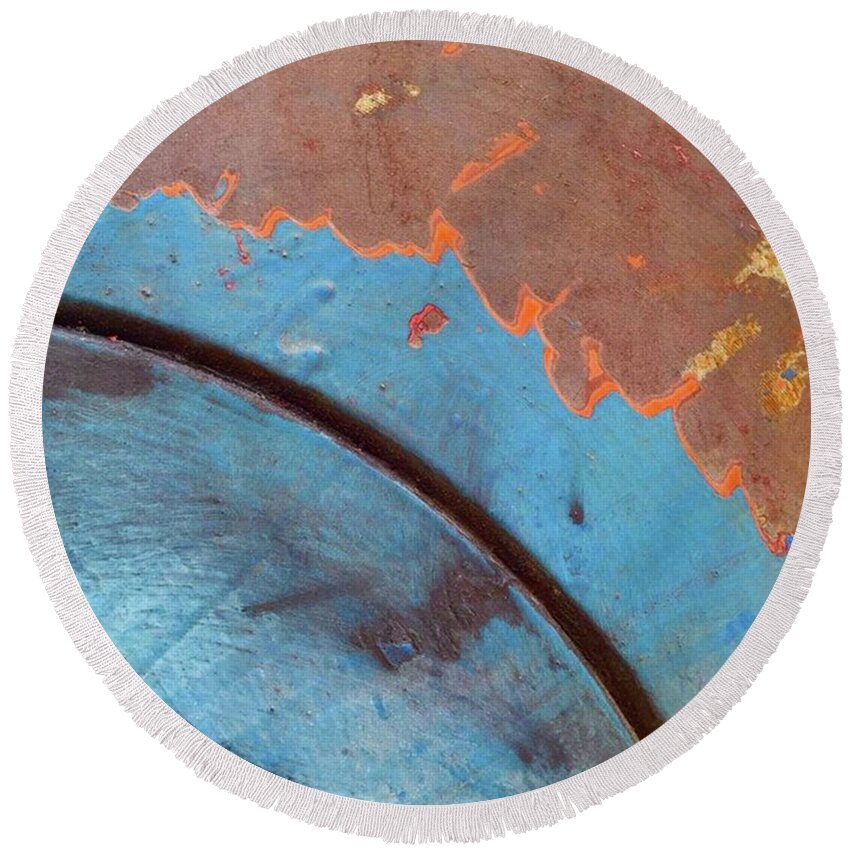 Blue Round Beach Towel featuring the photograph Edge Of The World. #blue #orange by Ginger Oppenheimer
