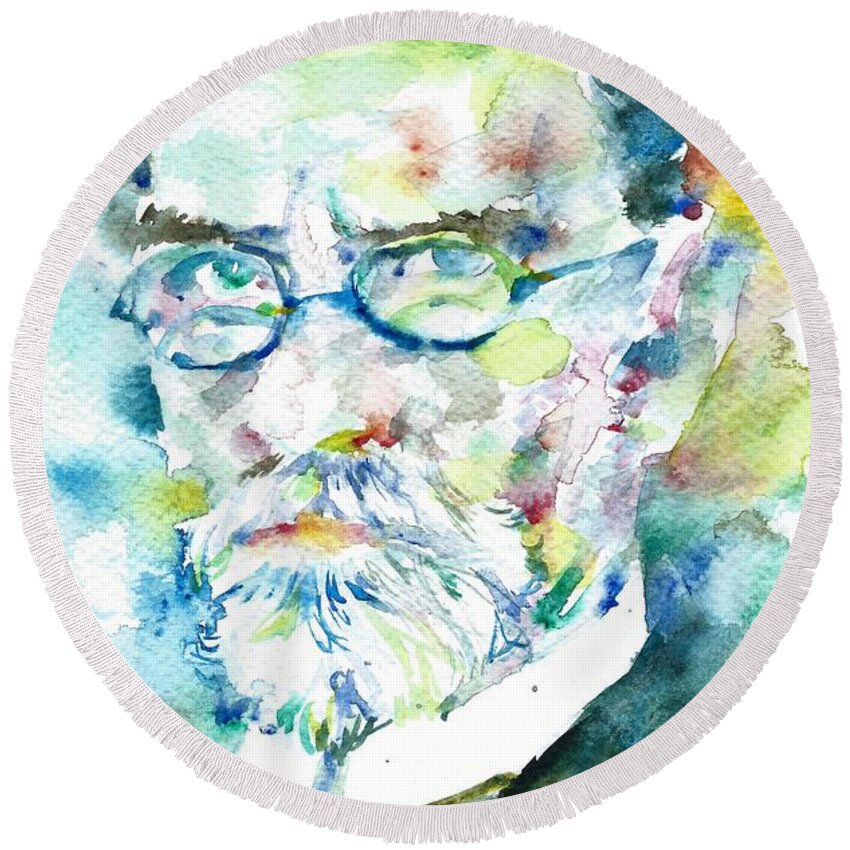 Edmund Husserl Round Beach Towel featuring the painting EDMUND HUSSERL - watercolor portrait by Fabrizio Cassetta