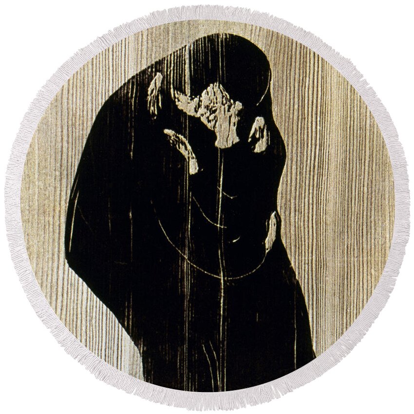 1897 Round Beach Towel featuring the drawing The Kiss #10 by Edvard Munch