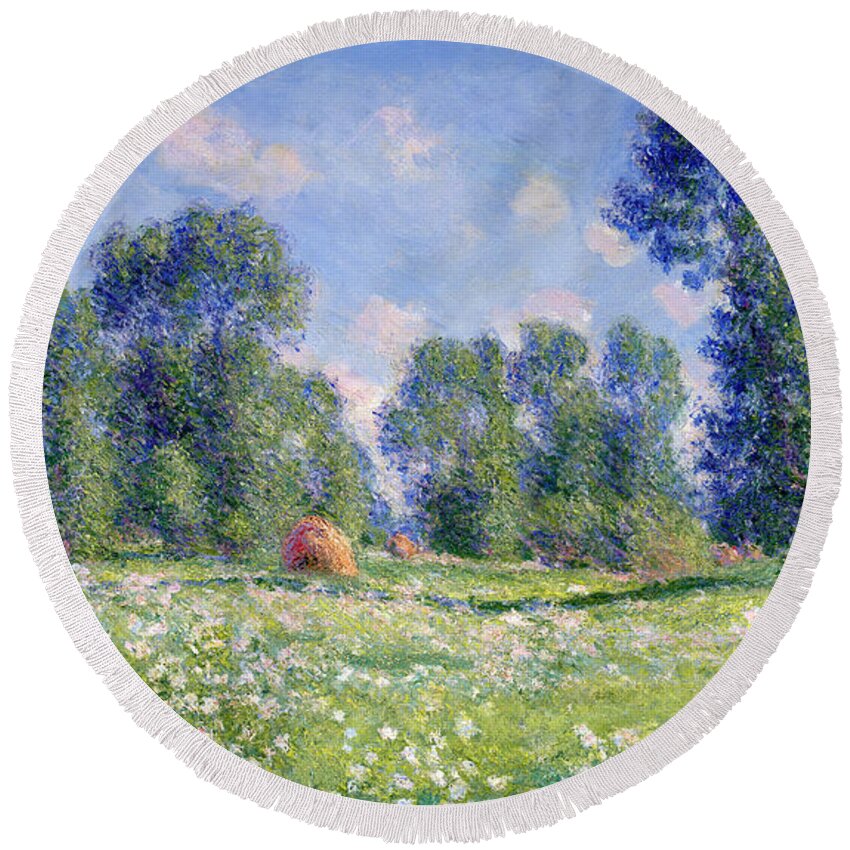 Effect Of Spring Round Beach Towel featuring the painting Effect of Spring at Giverny by Claude Monet
