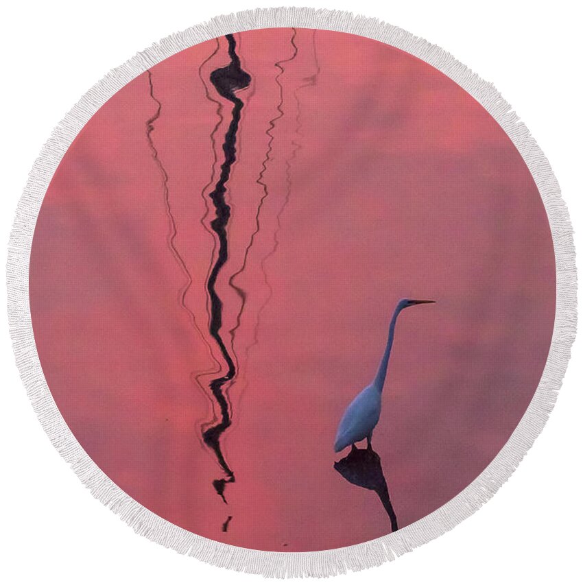 Central California Coast Round Beach Towel featuring the photograph Egret In Pink II by Bill Roberts