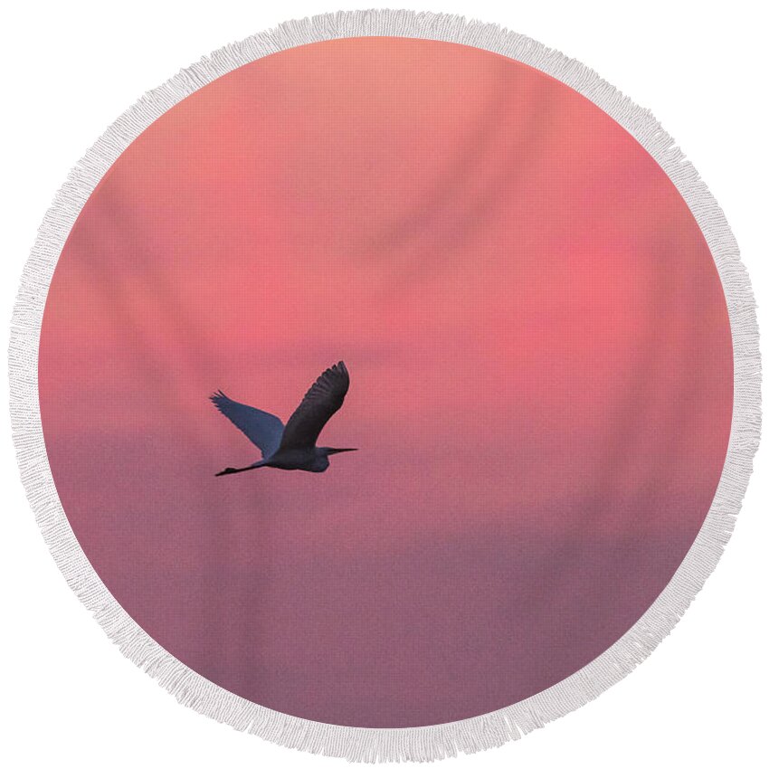 Central California Coast Round Beach Towel featuring the photograph Egret In Pink III by Bill Roberts