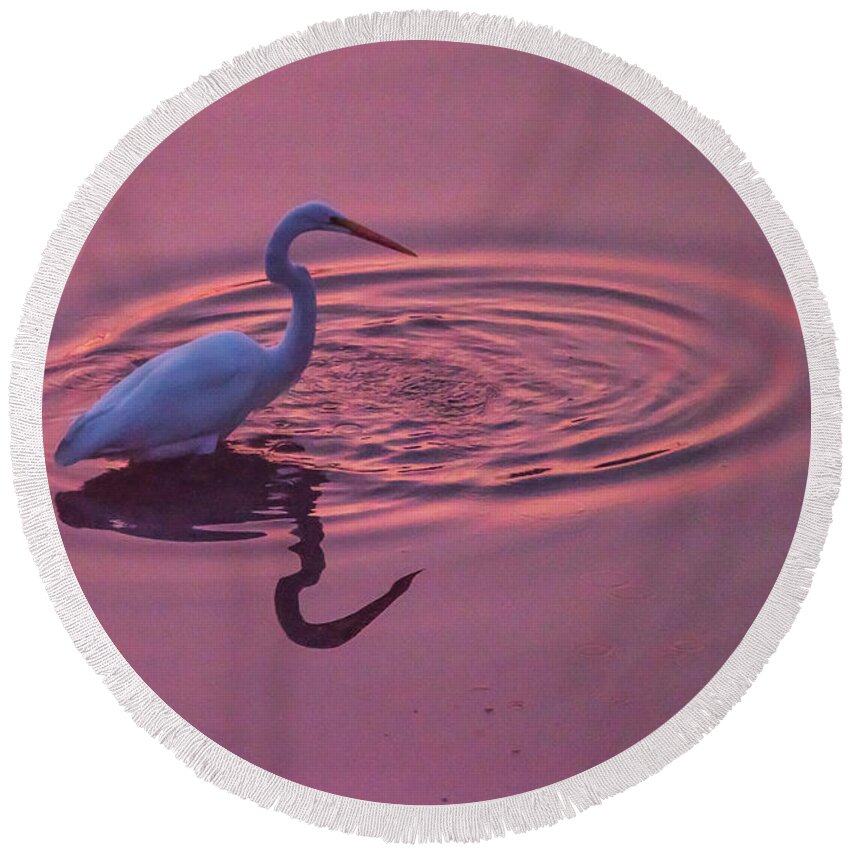 Central California Coast Round Beach Towel featuring the photograph Egret In the Pink I by Bill Roberts