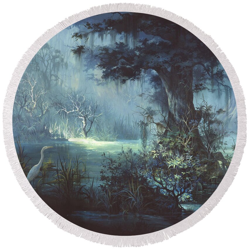 Swamp Scene Round Beach Towels