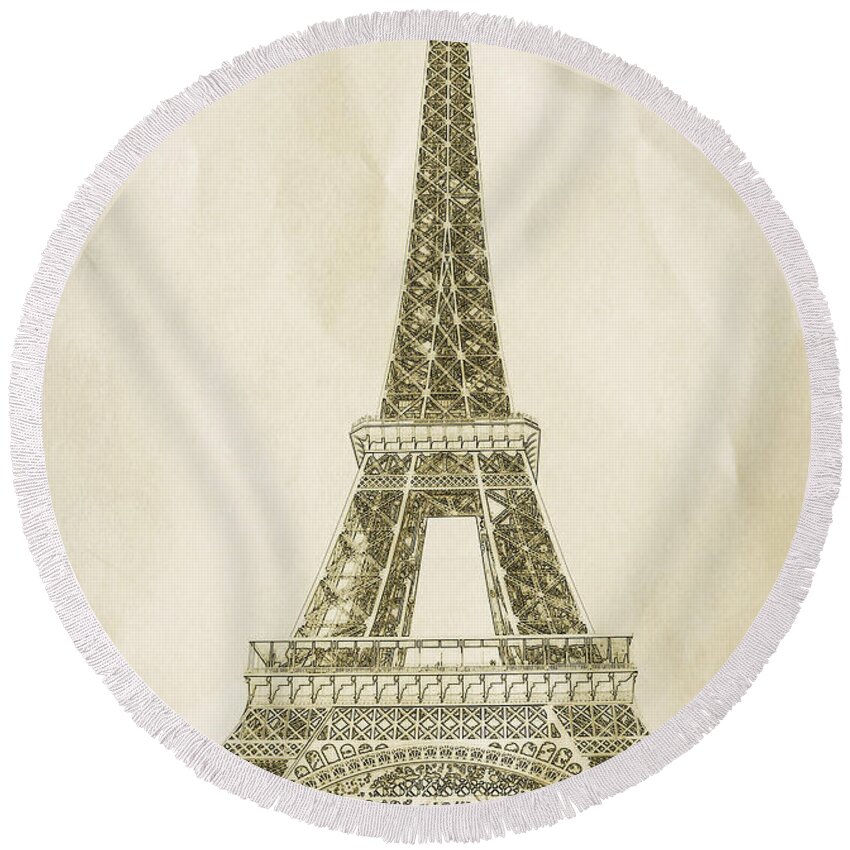 Eiffel Tower Round Beach Towel featuring the digital art Eiffel Tower Illustration by Paul Topp