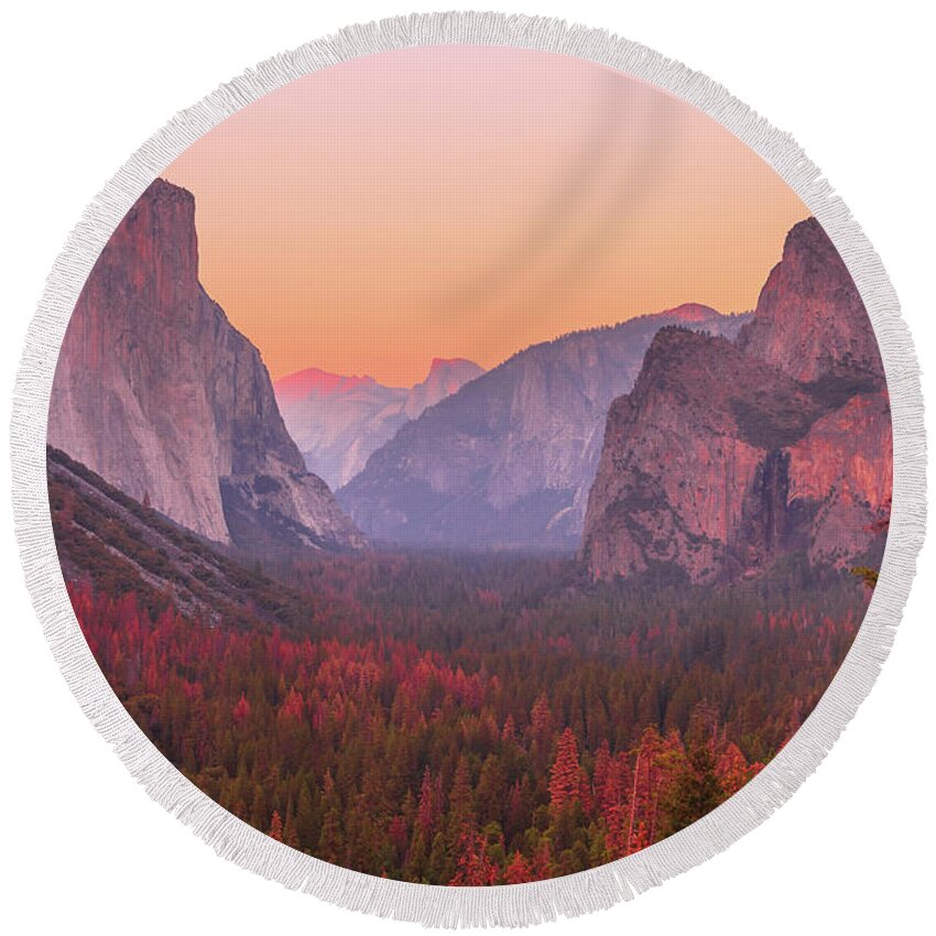 Yosemite Round Beach Towel featuring the photograph El Capitan golden hour by Benny Marty