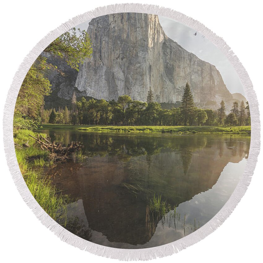 California Round Beach Towel featuring the photograph El Capitan In Reflection by Bill Roberts