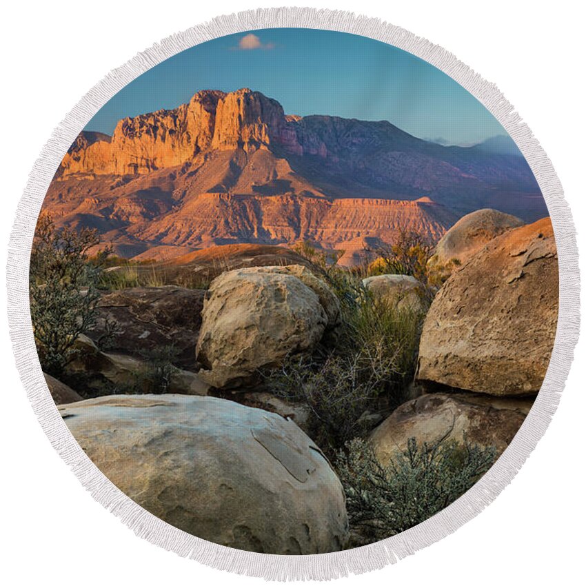 America Round Beach Towel featuring the photograph El Capitan Twilight by Inge Johnsson