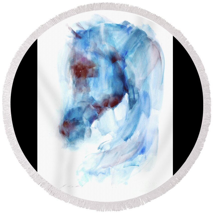 Equestrian Painting Round Beach Towel featuring the painting El Hijo De Topaz by Janette Lockett