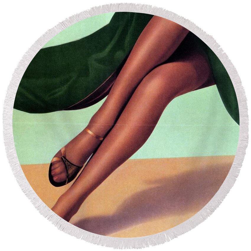 Elbeo Round Beach Towel featuring the mixed media Elbeo Tights and Stockings - High Heels - Vintage Advertising Poster by Studio Grafiikka