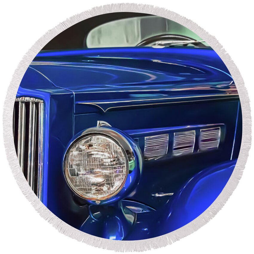 Vintage Car Round Beach Towel featuring the photograph Electric Blue by Judi Kubes
