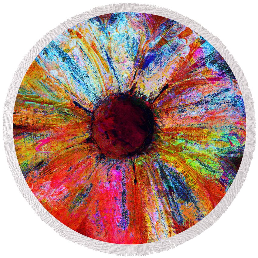 Daisy Round Beach Towel featuring the painting Electric Daisy by Julie Lueders 