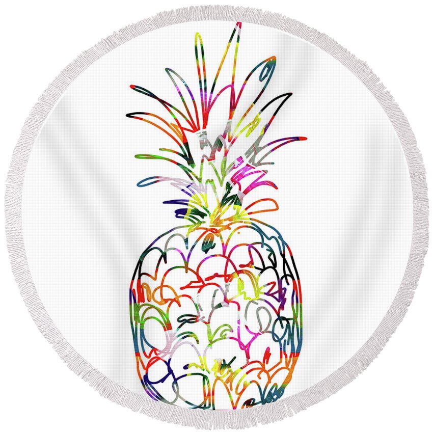 Pineapple Round Beach Towel featuring the digital art Electric Pineapple - Art by Linda Woods by Linda Woods