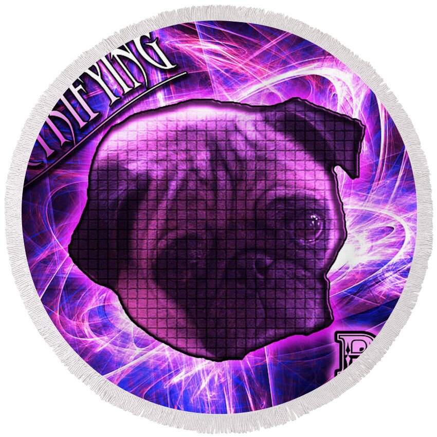 Pug Round Beach Towel featuring the digital art Electrifying Pug by Michael Stowers