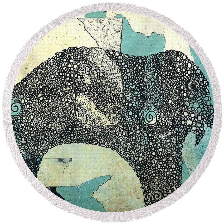 Elephant Round Beach Towel featuring the digital art Elefanterie - 10abb by Variance Collections