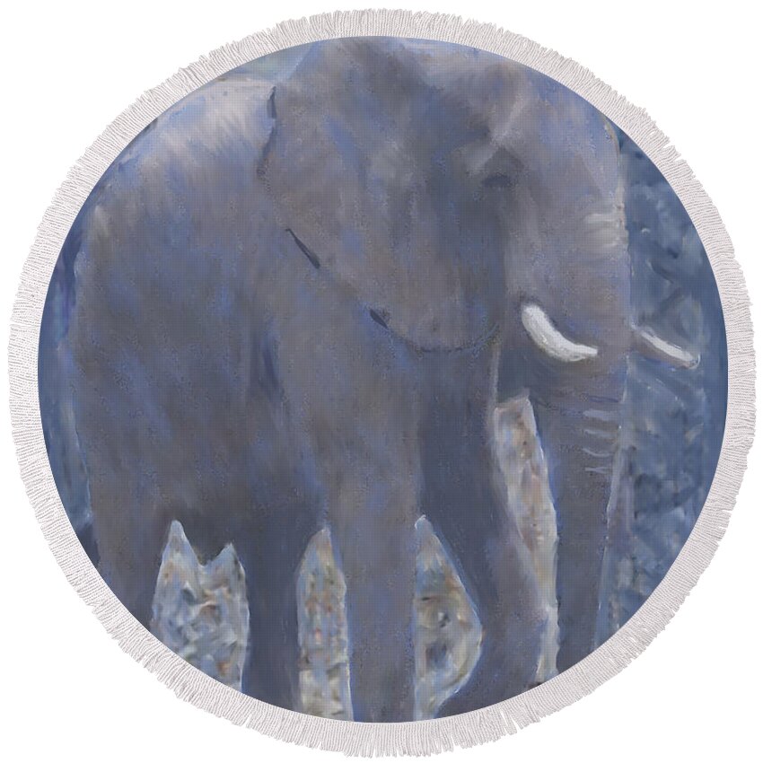 Animal Round Beach Towel featuring the painting Elephant facing Right by Thomas Tribby