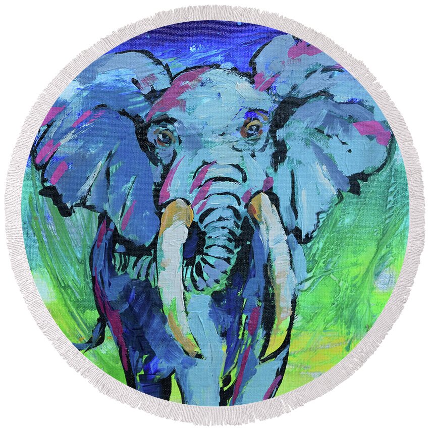  Round Beach Towel featuring the painting Elephant by Jyotika Shroff