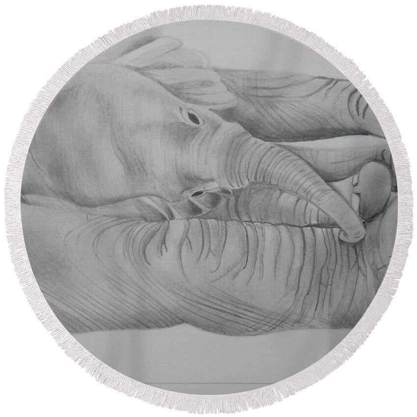  Round Beach Towel featuring the drawing Elephant love by Anirudh Maheshwari