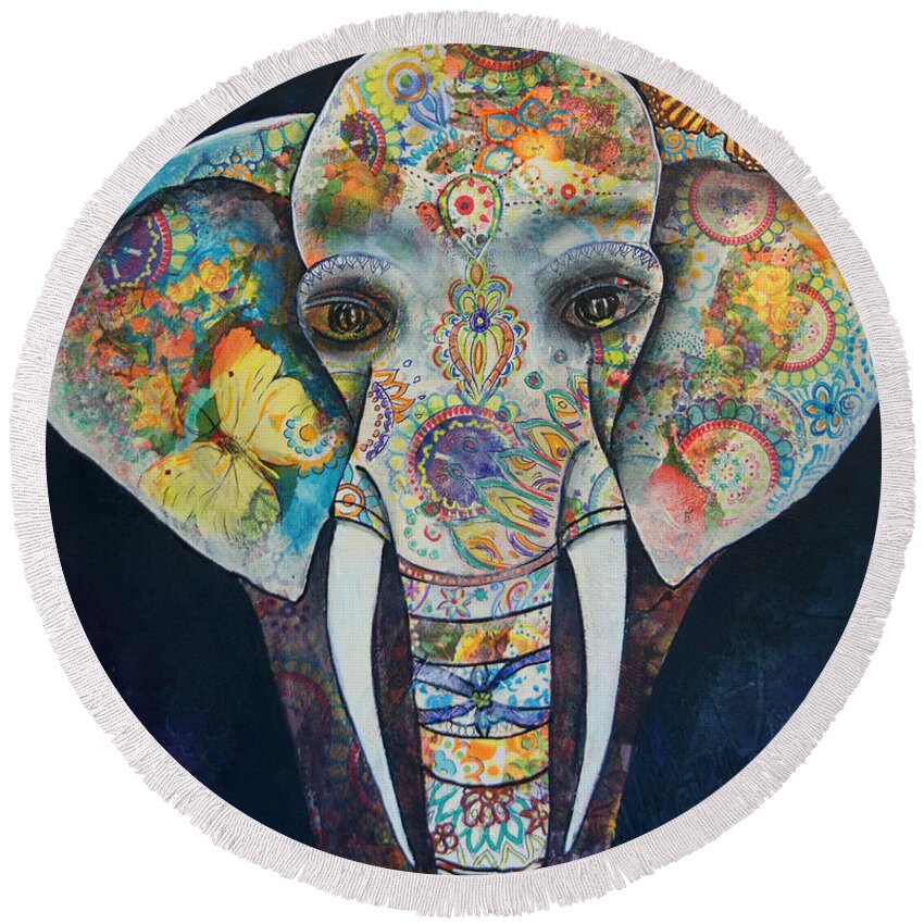 Elephant Round Beach Towel featuring the painting Elephant Mixed Media 2 by Reina Cottier