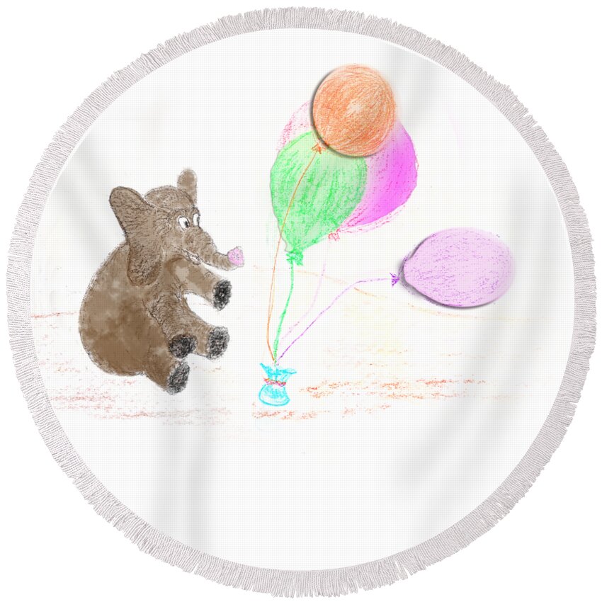 Ellie Round Beach Towel featuring the digital art Ellie and Balloons by Judy Hall-Folde
