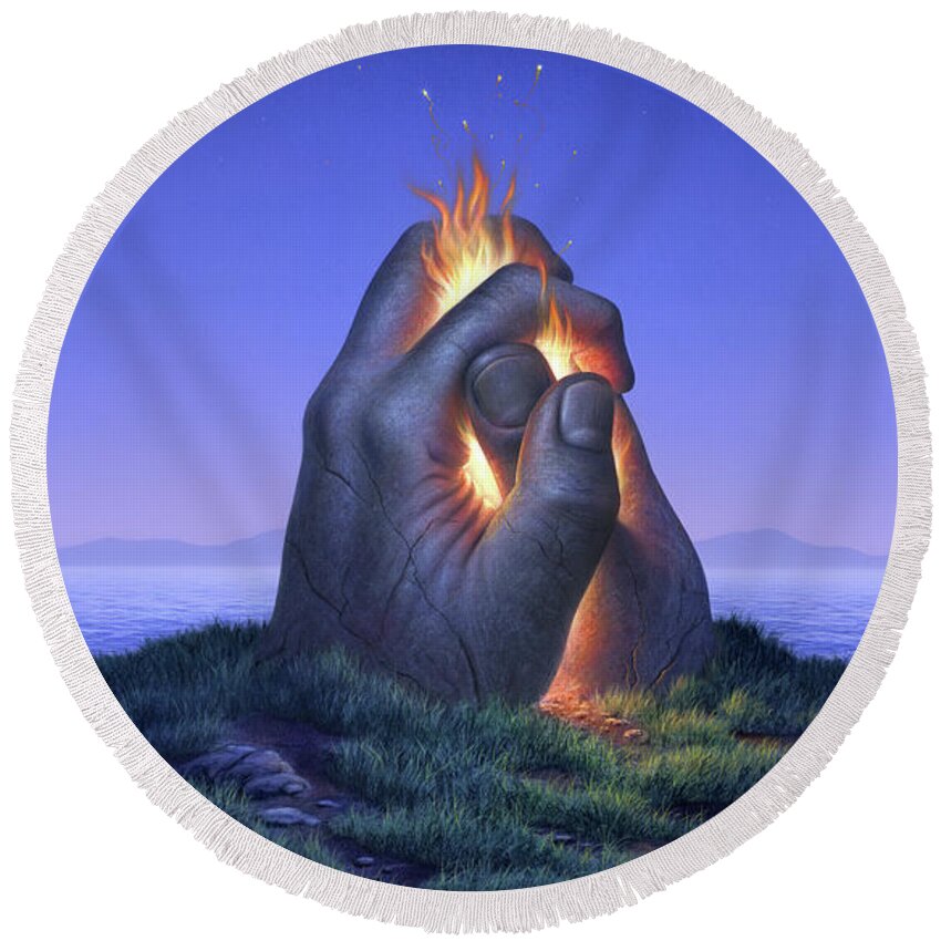 Fire Round Beach Towel featuring the painting Embers Turn to Stars by Jerry LoFaro