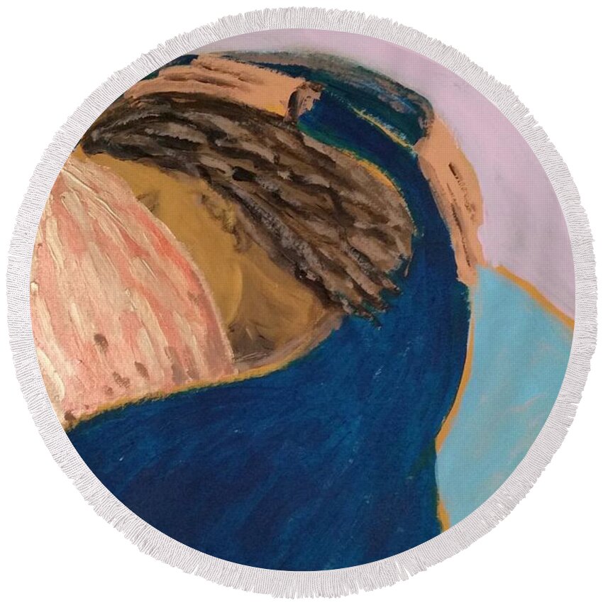 Umber Round Beach Towel featuring the painting Embrace II by Bachmors Artist