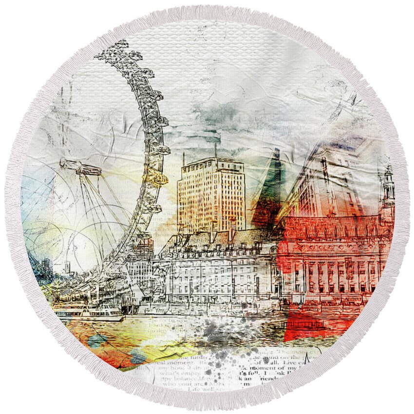 London Round Beach Towel featuring the digital art Embrace Life by Nicky Jameson