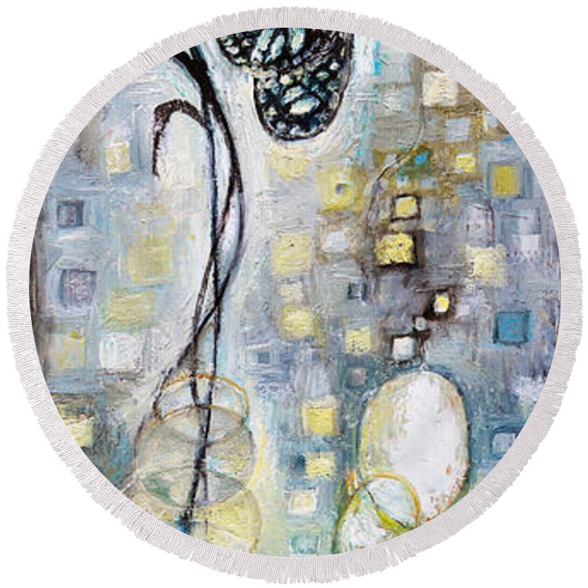 Embrace Round Beach Towel featuring the painting Embrace by Manami Lingerfelt
