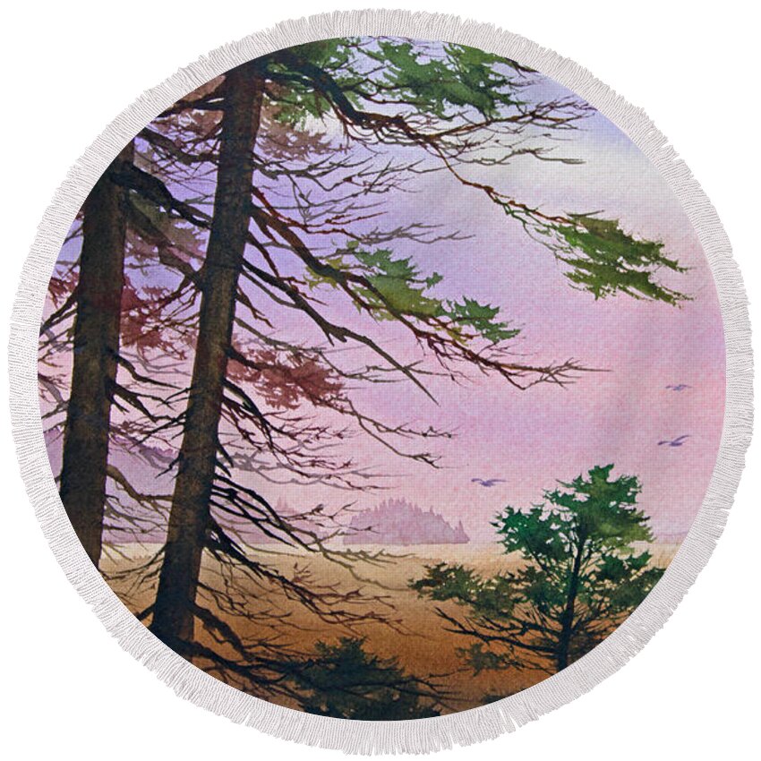Dawn Round Beach Towel featuring the painting Embrace of Dawn by James Williamson