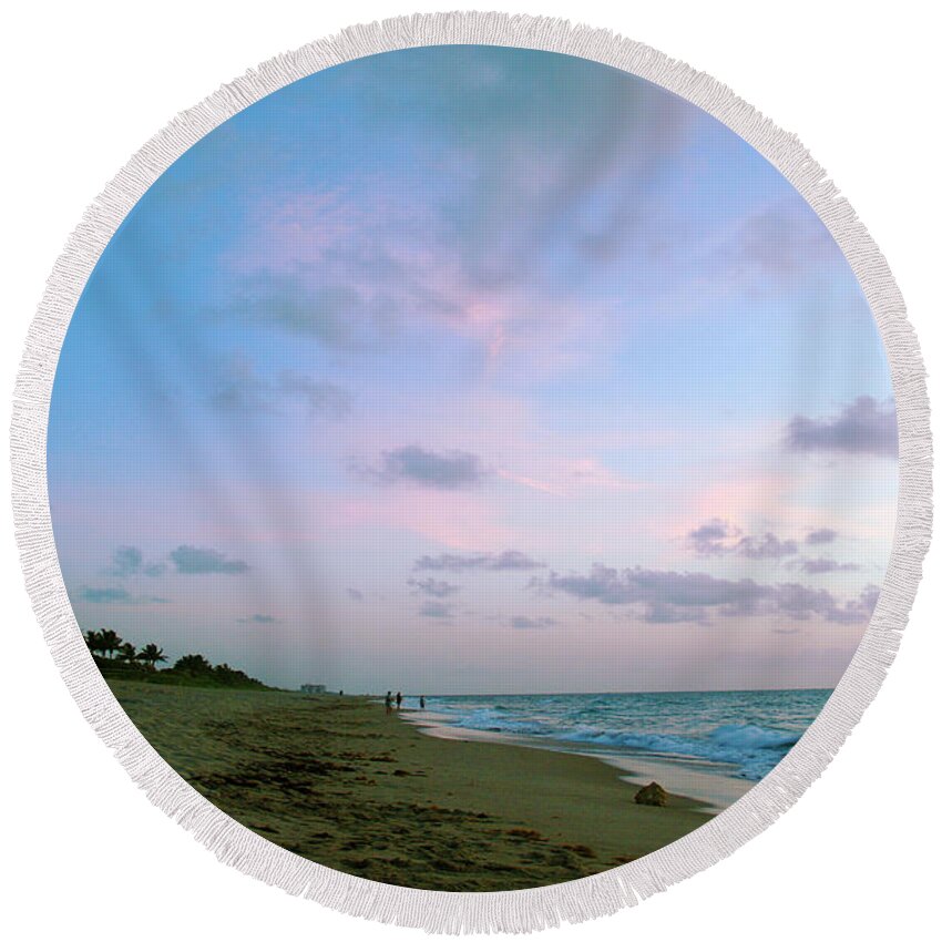 Seascape Sunrise Round Beach Towel featuring the photograph Treasure Coast Florida Sunrise Seascape C7 by Ricardos Creations