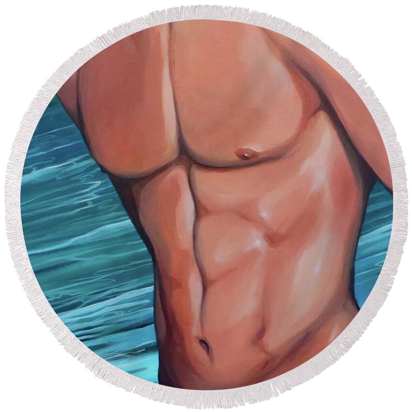 Nude Round Beach Towel featuring the painting Emerge by Hunter Jay