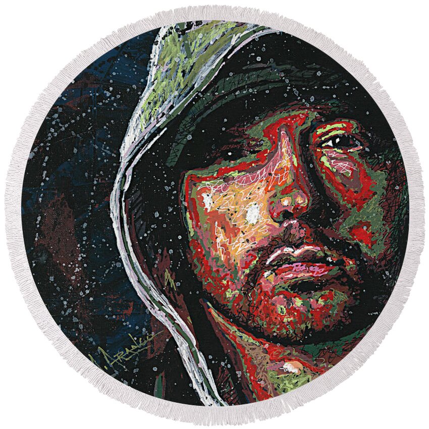 Eminem Round Beach Towel featuring the painting Eminem by Maria Arango