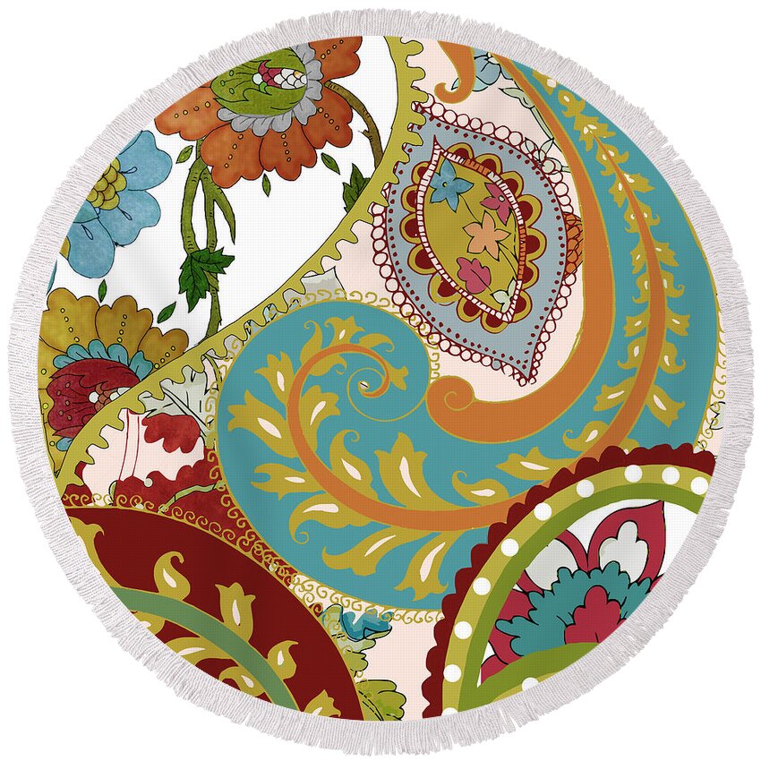 Paisley Garden Round Beach Towel featuring the painting Emma's Garden II by Mindy Sommers