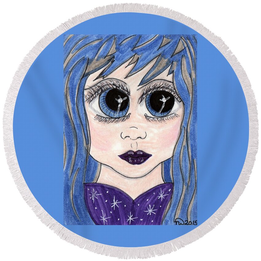Emo Round Beach Towel featuring the painting Emo Girl I by Tambra Wilcox