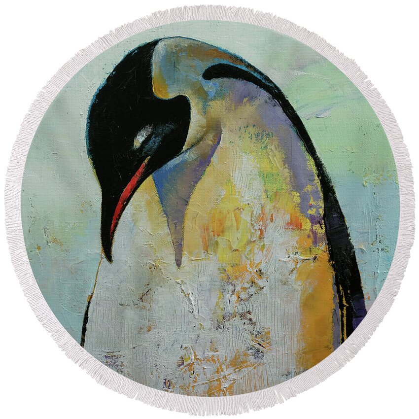 Arte Round Beach Towel featuring the painting Emperor Penguin by Michael Creese