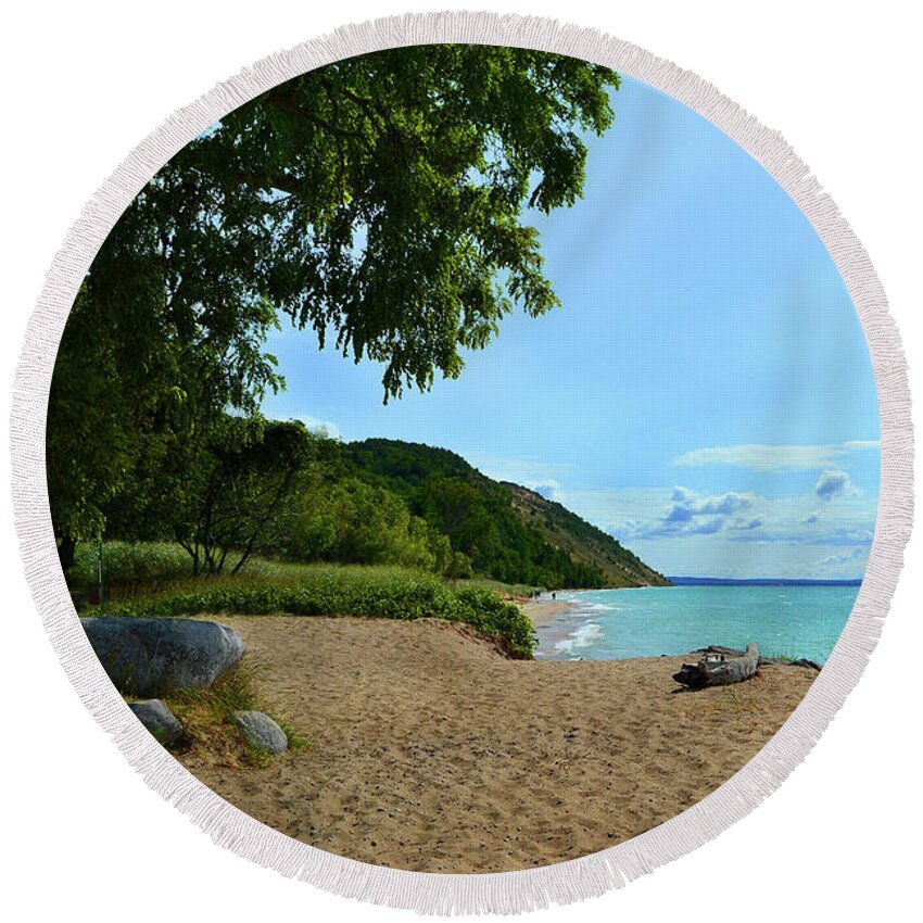 Michigan Round Beach Towel featuring the photograph Empire Beach and Dunes by Amy Lucid