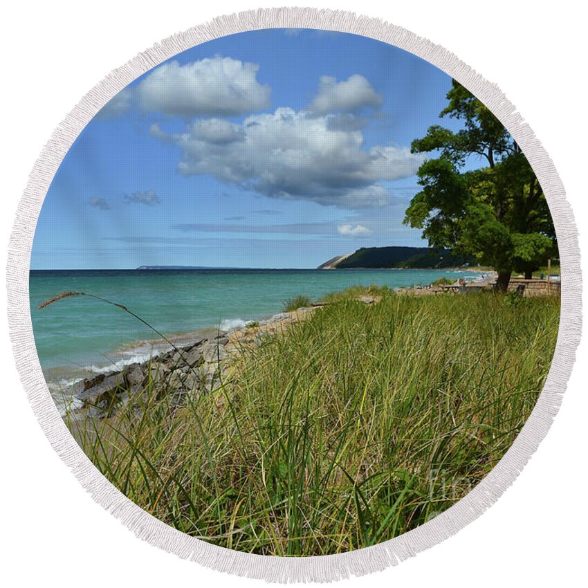 Michigan Round Beach Towel featuring the photograph Empire Michigan Beach by Amy Lucid
